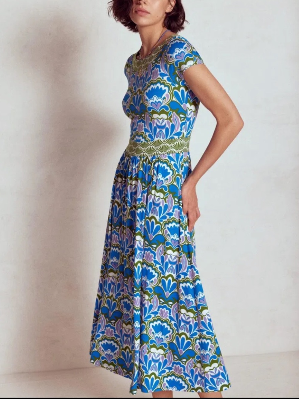 NWT Boden Blue Printed Melanie Midi Dress with Pockets Size 10